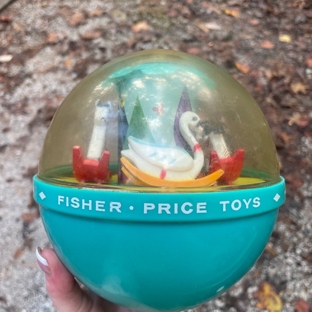 Fisher-Price Teal Musical Globe with Swan and Rocking Horse